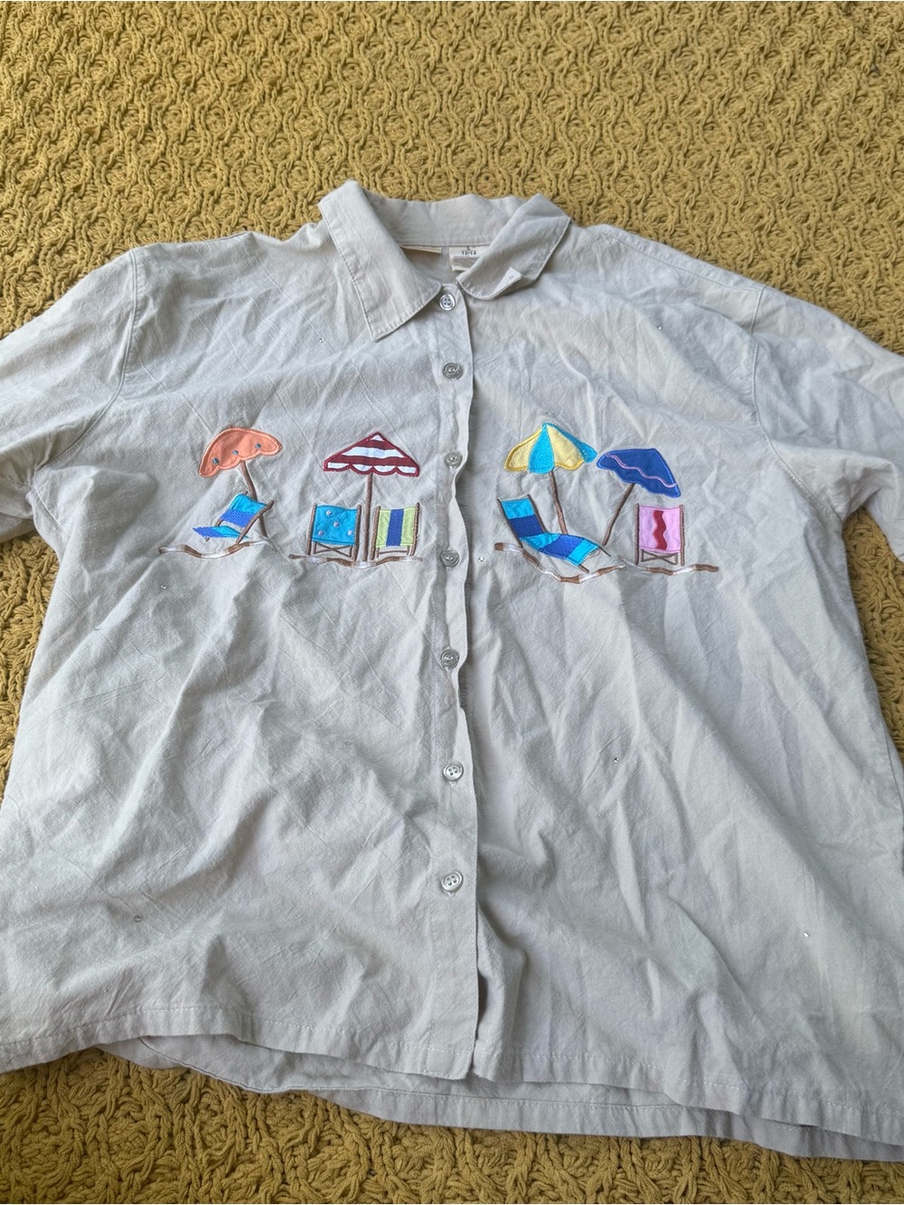 Vintage Bobbie Brooks Novelty Beach Embroidered Shirt Large Retro 100% Cotton